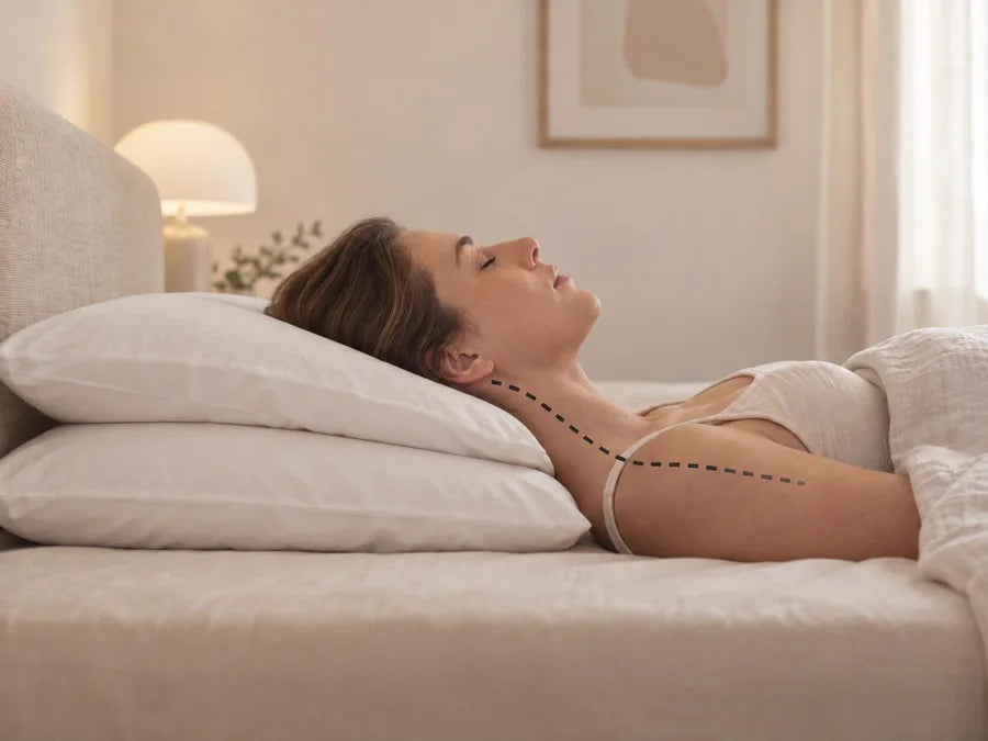 Una almohada demasiado alta que empuja la cabeza hacia delante